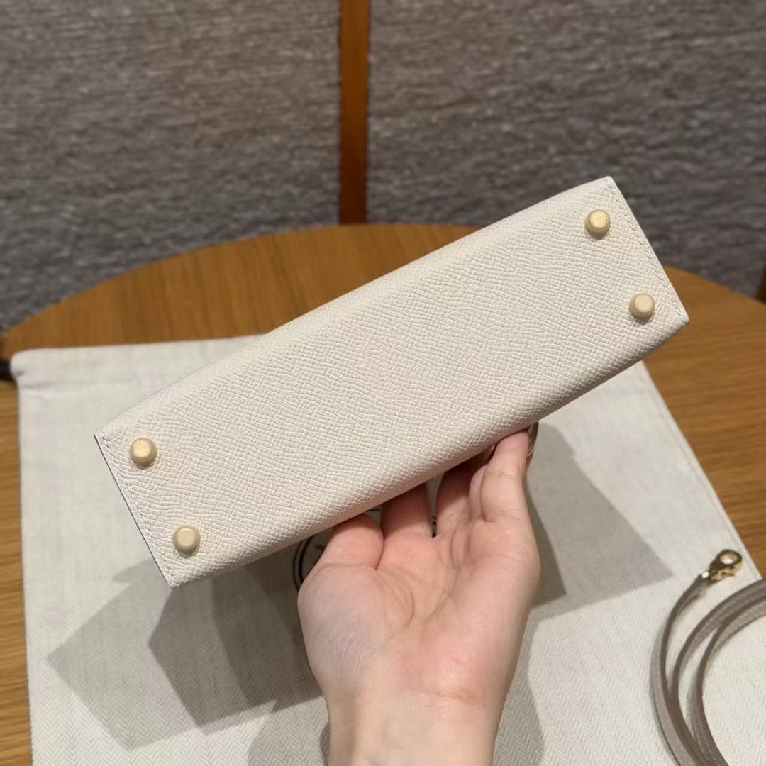 Hermes Kelly Mini 2 19CM Bag Handmade In Epsom Calfskin Leather Gold Hardware 10 Craie - Image 13