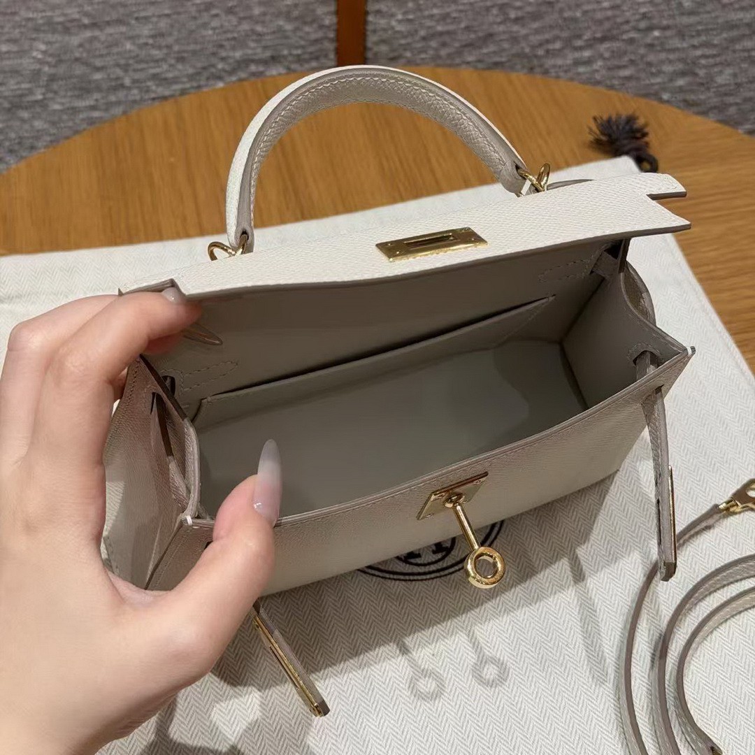Hermes Kelly Mini 2 19CM Bag Handmade In Epsom Calfskin Leather Gold Hardware 10 Craie - Image 12
