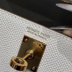 Hermes Kelly Mini 2 19CM Bag Handmade In Epsom Calfskin Leather Gold Hardware 10 Craie - Image 10