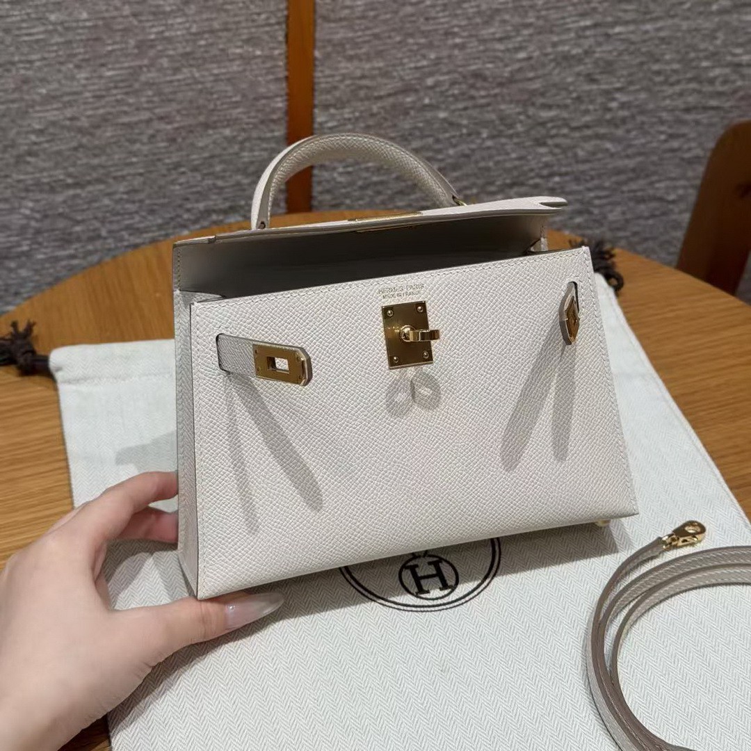 Hermes Kelly Mini 2 19CM Bag Handmade In Epsom Calfskin Leather Gold Hardware 10 Craie - Image 8