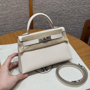 Hermes Kelly Mini 2 19CM Bag Handmade In Epsom Calfskin Leather Silver Hardware 10 Craie