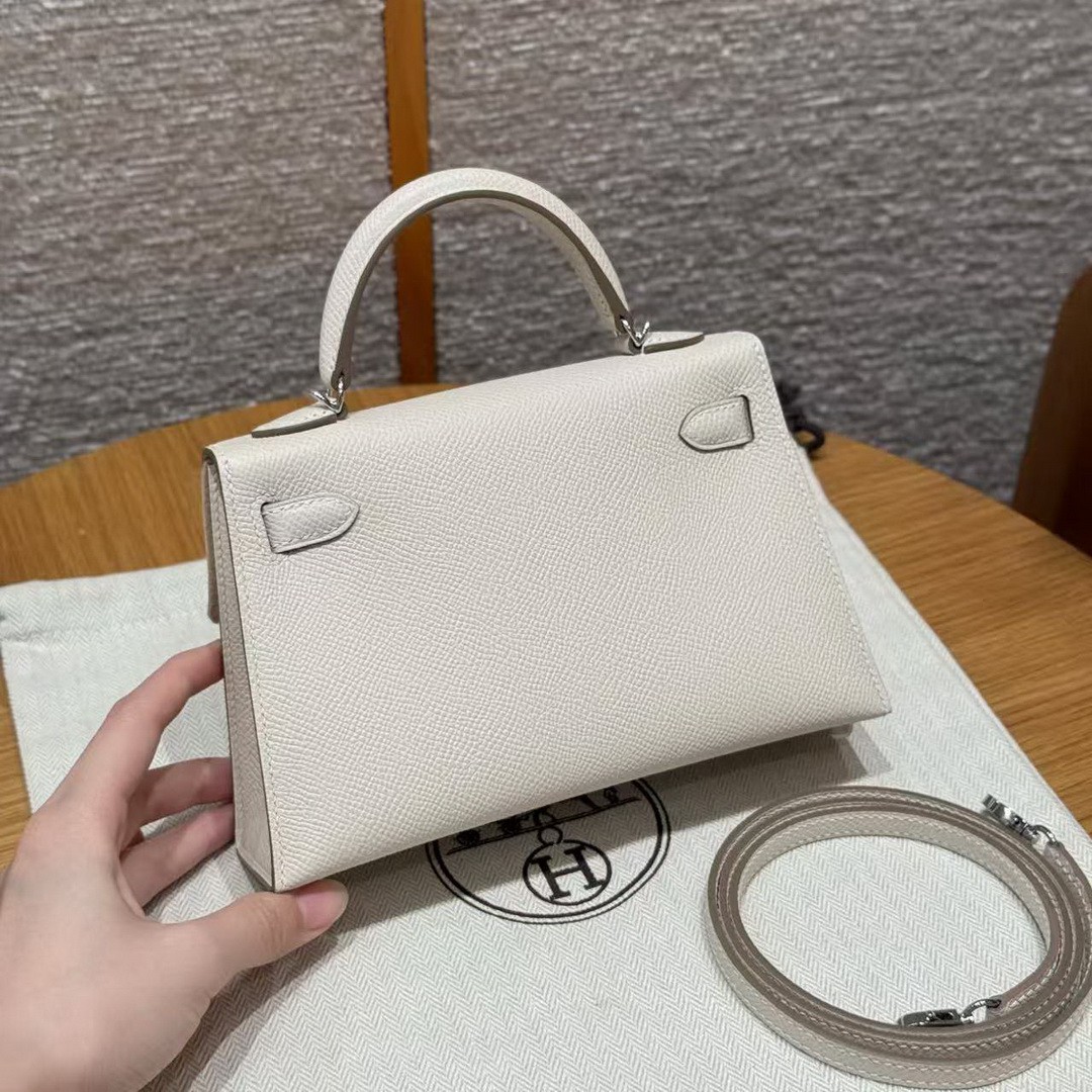 Hermes Kelly Mini 2 19CM Bag Handmade In Epsom Calfskin Leather Silver Hardware 10 Craie - Image 2