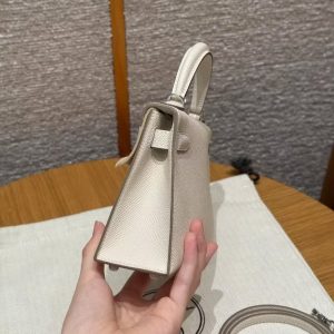 Hermes Kelly Mini 2 19CM Bag Handmade In Epsom Calfskin Leather Silver Hardware 10 Craie - Image 22