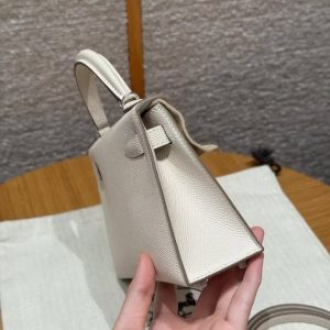 Hermes Kelly Mini 2 19CM Bag Handmade In Epsom Calfskin Leather Silver Hardware 10 Craie - Image 21