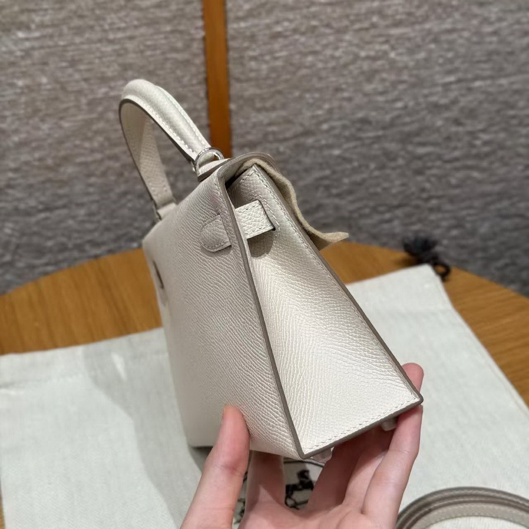 Hermes Kelly Mini 2 19CM Bag Handmade In Epsom Calfskin Leather Silver Hardware 10 Craie - Image 21