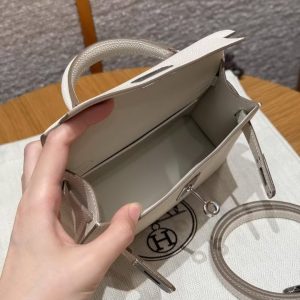 Hermes Kelly Mini 2 19CM Bag Handmade In Epsom Calfskin Leather Silver Hardware 10 Craie - Image 19