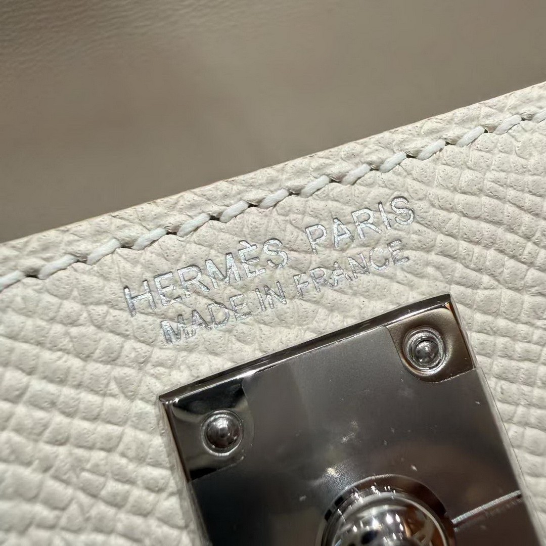 Hermes Kelly Mini 2 19CM Bag Handmade In Epsom Calfskin Leather Silver Hardware 10 Craie - Image 18