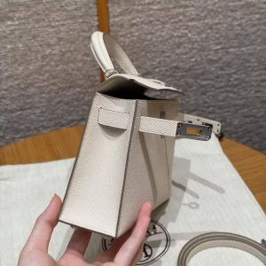 Hermes Kelly Mini 2 19CM Bag Handmade In Epsom Calfskin Leather Silver Hardware 10 Craie - Image 13