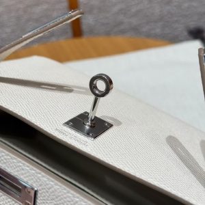 Hermes Kelly Mini 2 19CM Bag Handmade In Epsom Calfskin Leather Silver Hardware 10 Craie - Image 11
