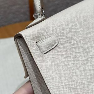 Hermes Kelly Mini 2 19CM Bag Handmade In Epsom Calfskin Leather Silver Hardware 10 Craie - Image 9
