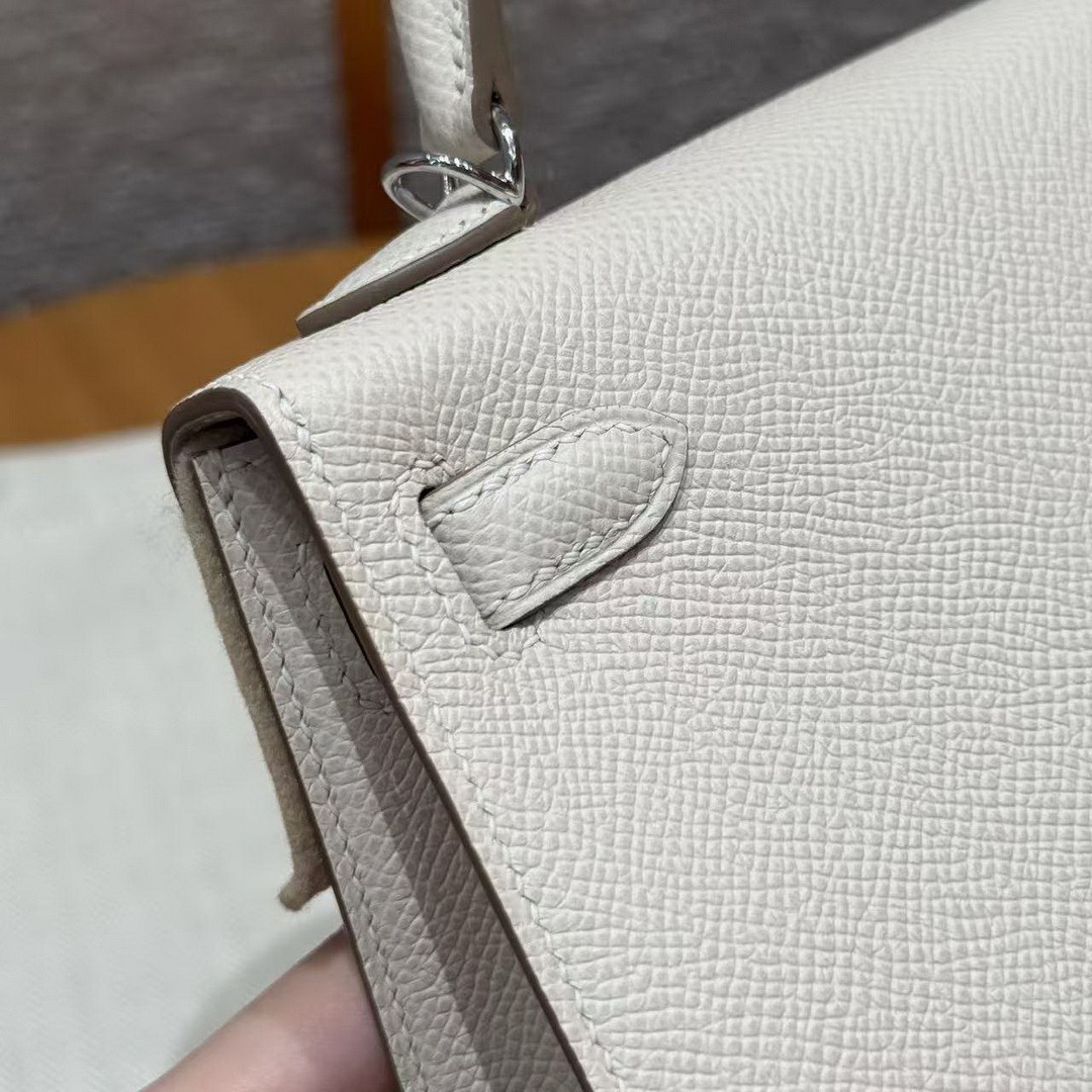 Hermes Kelly Mini 2 19CM Bag Handmade In Epsom Calfskin Leather Silver Hardware 10 Craie - Image 9