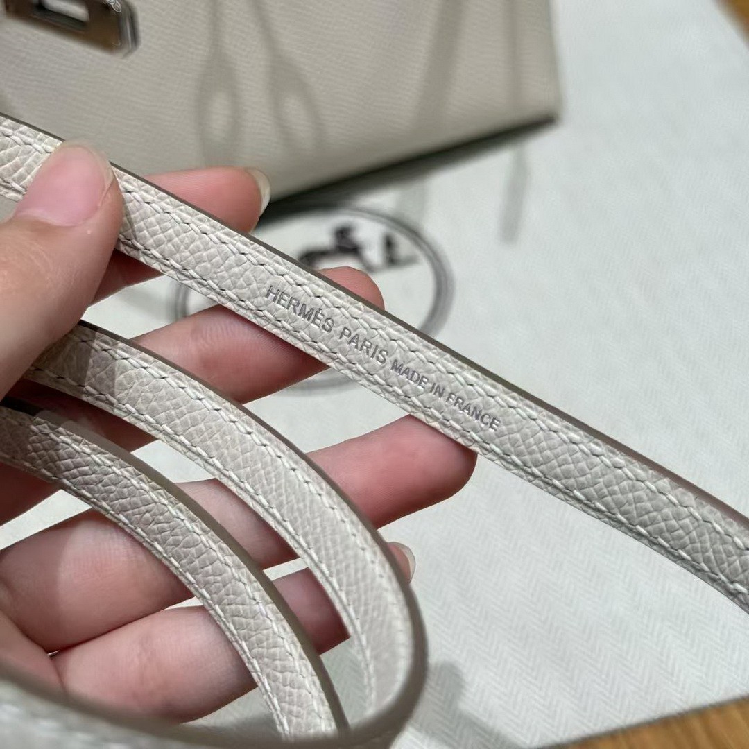 Hermes Kelly Mini 2 19CM Bag Handmade In Epsom Calfskin Leather Silver Hardware 10 Craie - Image 7