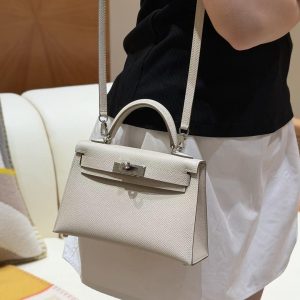 Hermes Kelly Mini 2 19CM Bag Handmade In Epsom Calfskin Leather Silver Hardware 10 Craie - Image 5