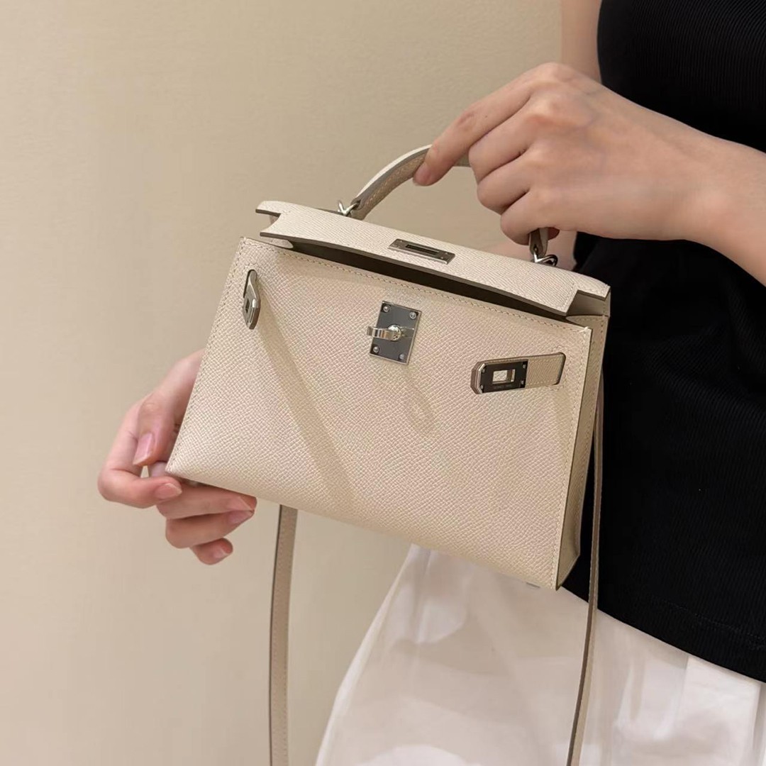 Hermes Kelly Mini 2 19CM Bag Handmade In Epsom Calfskin Leather Silver Hardware 10 Craie - Image 4