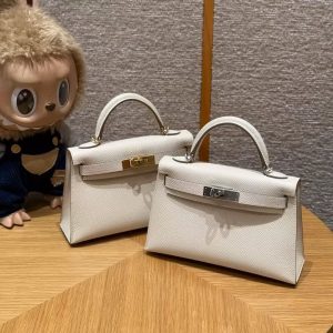 Hermes Kelly Mini 2 19CM Bag Handmade In Epsom Calfskin Leather Silver Hardware 10 Craie - Image 3