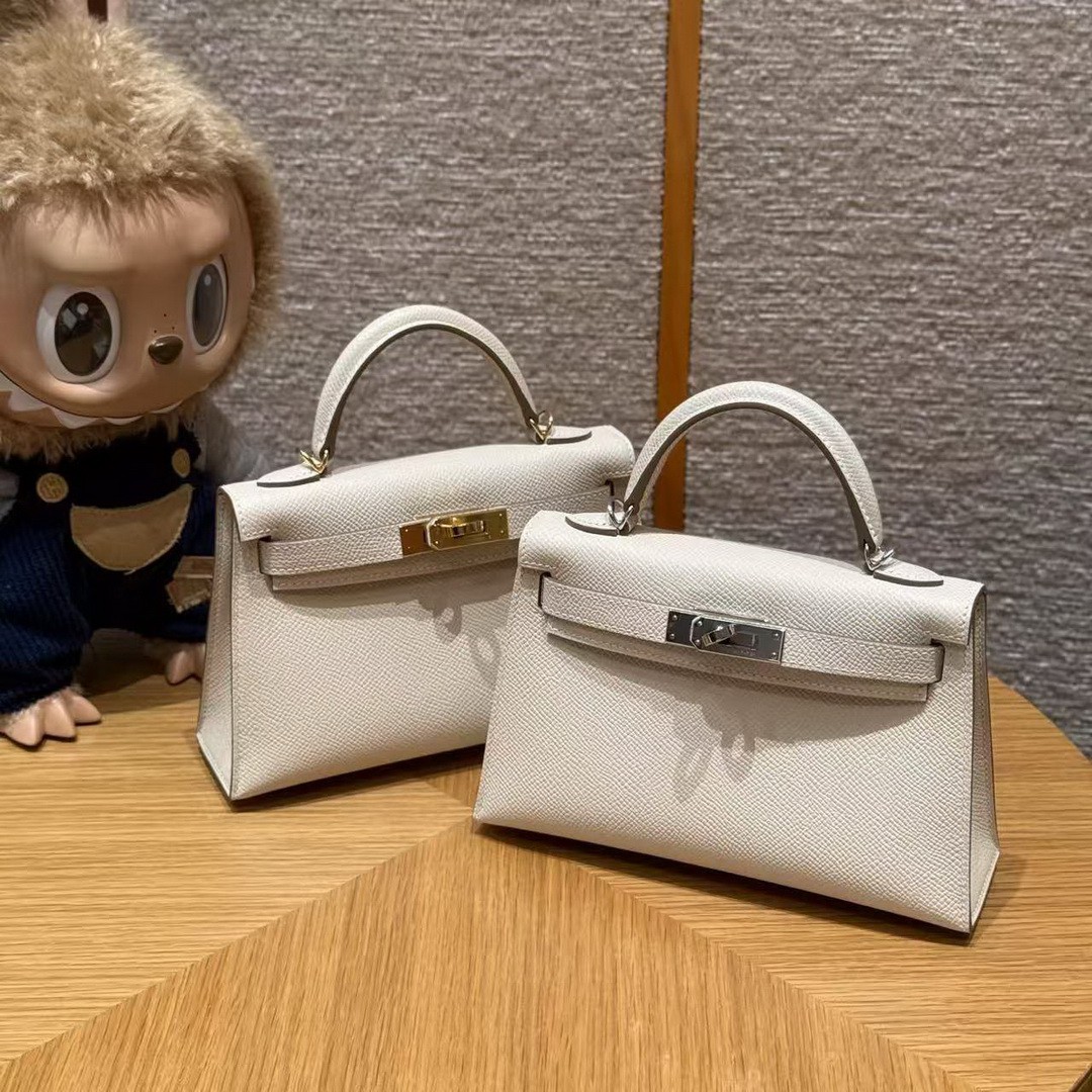 Hermes Kelly Mini 2 19CM Bag Handmade In Epsom Calfskin Leather Silver Hardware 10 Craie - Image 3