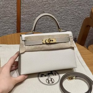 Hermes Kelly Mini 2 19CM Bag Handmade In Epsom Calfskin Leather Gold Hardware 10 Craie S2 Trench