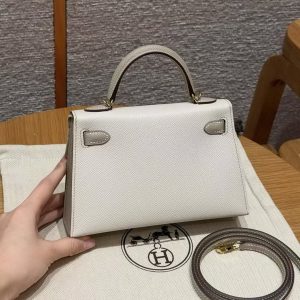 Hermes Kelly Mini 2 19CM Bag Handmade In Epsom Calfskin Leather Gold Hardware 10 Craie S2 Trench - Image 2