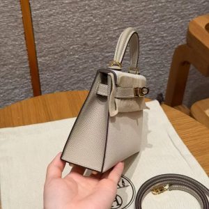 Hermes Kelly Mini 2 19CM Bag Handmade In Epsom Calfskin Leather Gold Hardware 10 Craie S2 Trench - Image 23