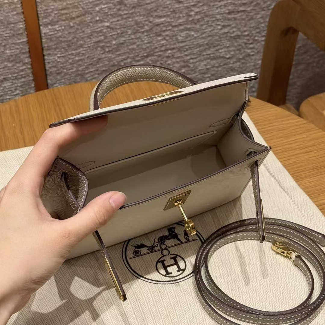 Hermes Kelly Mini 2 19CM Bag Handmade In Epsom Calfskin Leather Gold Hardware 10 Craie S2 Trench - Image 20