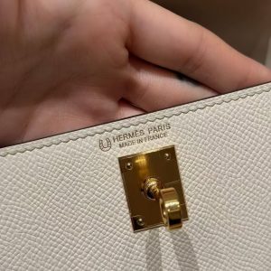 Hermes Kelly Mini 2 19CM Bag Handmade In Epsom Calfskin Leather Gold Hardware 10 Craie S2 Trench - Image 19