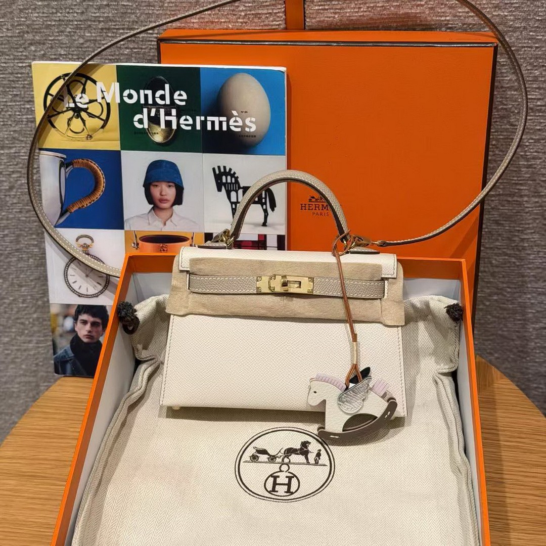 Hermes Kelly Mini 2 19CM Bag Handmade In Epsom Calfskin Leather Gold Hardware 10 Craie S2 Trench - Image 15