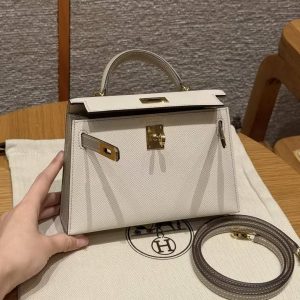 Hermes Kelly Mini 2 19CM Bag Handmade In Epsom Calfskin Leather Gold Hardware 10 Craie S2 Trench - Image 14