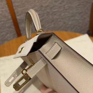 Hermes Kelly Mini 2 19CM Bag Handmade In Epsom Calfskin Leather Gold Hardware 10 Craie S2 Trench - Image 12