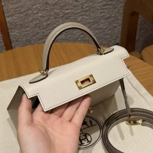 Hermes Kelly Mini 2 19CM Bag Handmade In Epsom Calfskin Leather Gold Hardware 10 Craie S2 Trench - Image 11