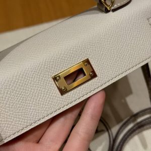 Hermes Kelly Mini 2 19CM Bag Handmade In Epsom Calfskin Leather Gold Hardware 10 Craie S2 Trench - Image 10