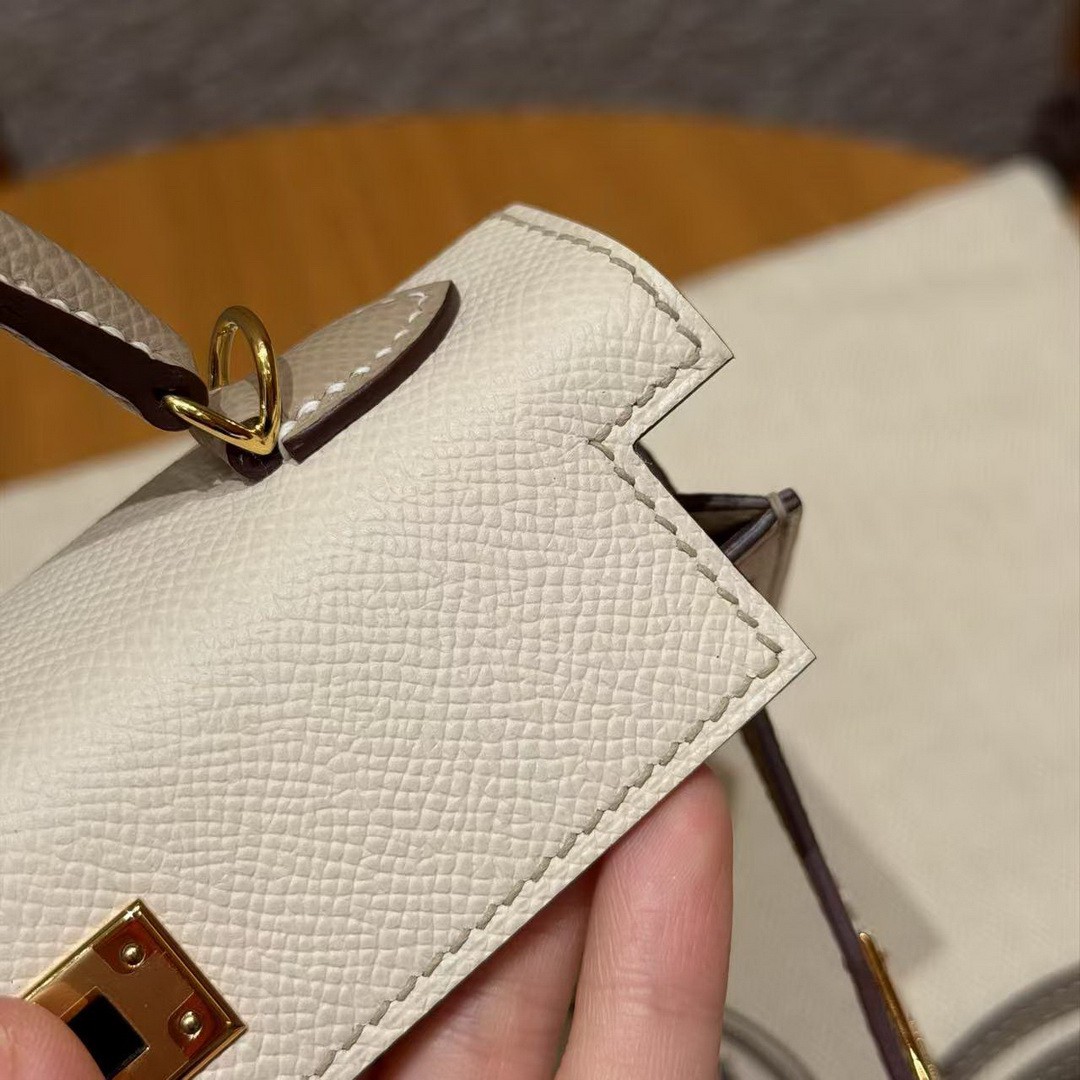 Hermes Kelly Mini 2 19CM Bag Handmade In Epsom Calfskin Leather Gold Hardware 10 Craie S2 Trench - Image 9