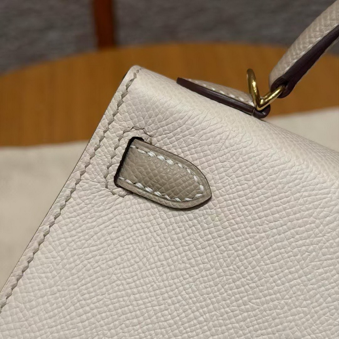 Hermes Kelly Mini 2 19CM Bag Handmade In Epsom Calfskin Leather Gold Hardware 10 Craie S2 Trench - Image 5