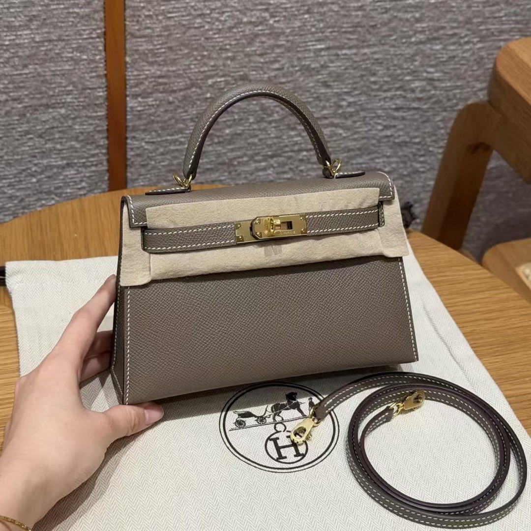 Hermes Kelly Mini 2 19CM Bag Handmade In Epsom Calfskin Leather Gold Hardware 18 Etoupe