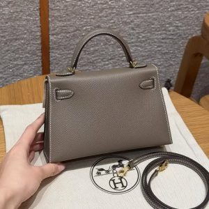 Hermes Kelly Mini 2 19CM Bag Handmade In Epsom Calfskin Leather Gold Hardware 18 Etoupe - Image 2