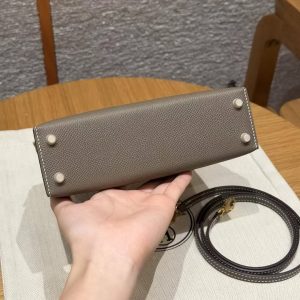 Hermes Kelly Mini 2 19CM Bag Handmade In Epsom Calfskin Leather Gold Hardware 18 Etoupe - Image 21