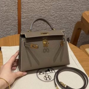 Hermes Kelly Mini 2 19CM Bag Handmade In Epsom Calfskin Leather Gold Hardware 18 Etoupe - Image 14