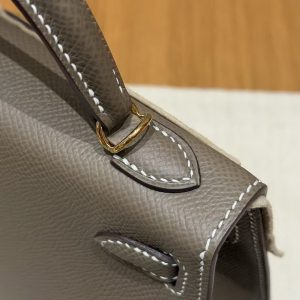 Hermes Kelly Mini 2 19CM Bag Handmade In Epsom Calfskin Leather Gold Hardware 18 Etoupe - Image 9
