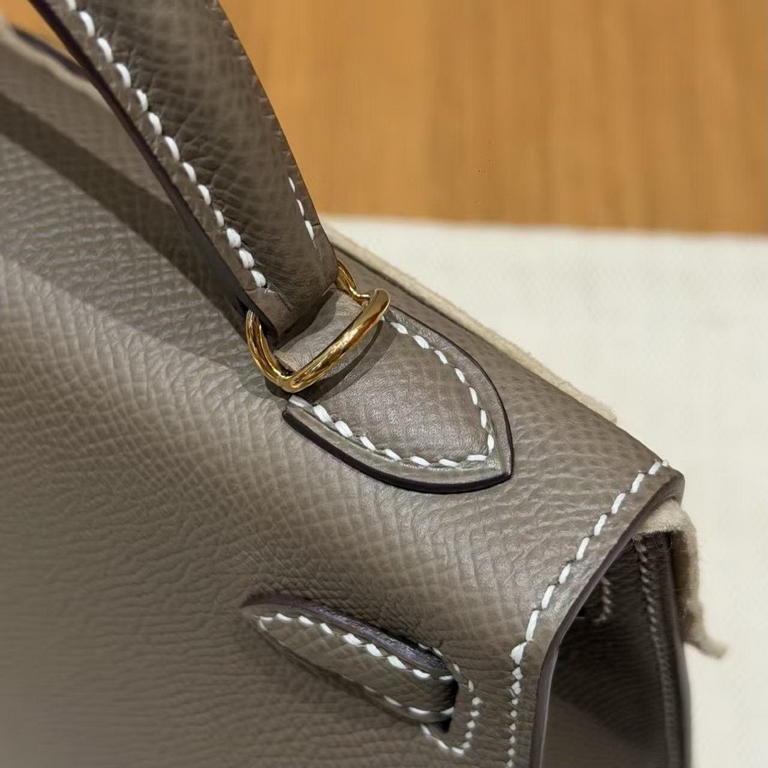 Hermes Kelly Mini 2 19CM Bag Handmade In Epsom Calfskin Leather Gold Hardware 18 Etoupe - Image 9
