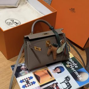 Hermes Kelly Mini 2 19CM Bag Handmade In Epsom Calfskin Leather Gold Hardware 18 Etoupe - Image 3