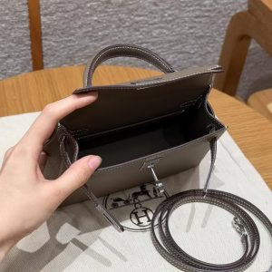 Hermes Kelly Mini 2 19CM Bag Handmade In Epsom Calfskin Leather Silver Hardware 18 Etoupe - Image 21