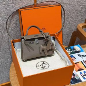 Hermes Kelly Mini 2 19CM Bag Handmade In Epsom Calfskin Leather Silver Hardware 18 Etoupe - Image 18