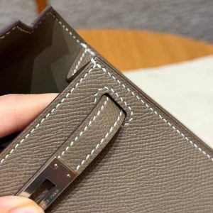 Hermes Kelly Mini 2 19CM Bag Handmade In Epsom Calfskin Leather Silver Hardware 18 Etoupe - Image 12