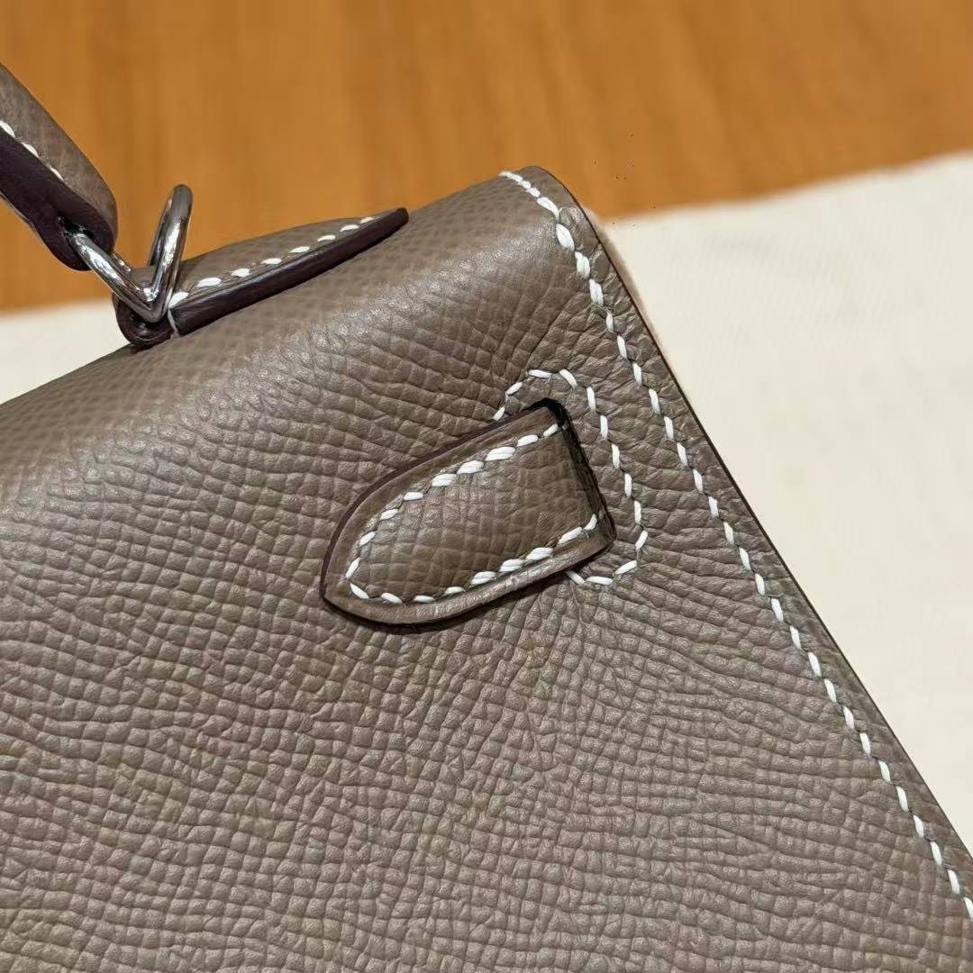 Hermes Kelly Mini 2 19CM Bag Handmade In Epsom Calfskin Leather Silver Hardware 18 Etoupe - Image 10