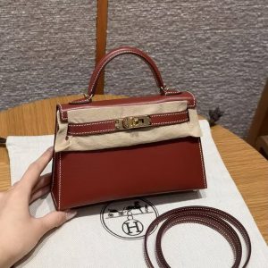 Hermes Kelly Mini 2 19CM Bag Handmade In Box Calfskin Leather Gold Hardware 36 Brique