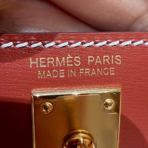 Hermes Kelly Mini 2 19CM Bag Handmade In Box Calfskin Leather Gold Hardware 36 Brique - Image 17