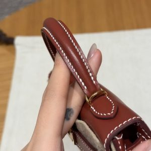 Hermes Kelly Mini 2 19CM Bag Handmade In Box Calfskin Leather Gold Hardware 36 Brique - Image 15