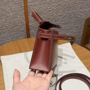 Hermes Kelly Mini 2 19CM Bag Handmade In Box Calfskin Leather Gold Hardware 36 Brique - Image 12