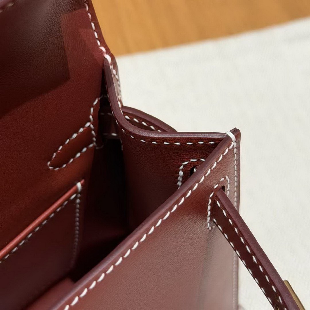 Hermes Kelly Mini 2 19CM Bag Handmade In Box Calfskin Leather Gold Hardware 36 Brique - Image 7