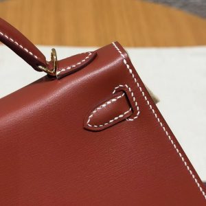 Hermes Kelly Mini 2 19CM Bag Handmade In Box Calfskin Leather Gold Hardware 36 Brique - Image 5