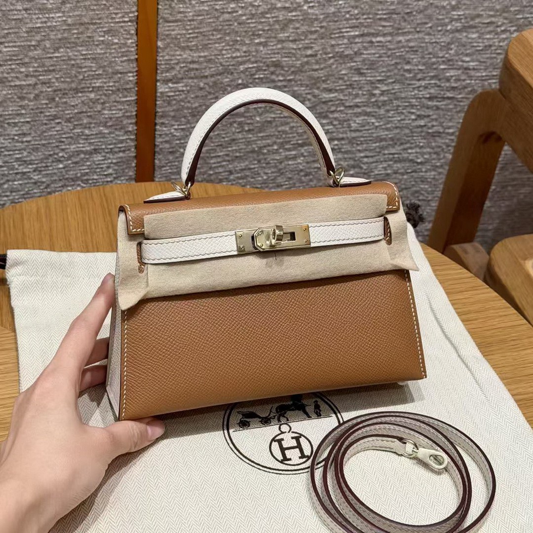 Hermes Kelly Mini 2 19CM Bag Handmade In Epsom Calfskin Leather Gold Hardware 37 Gold 10 Craie